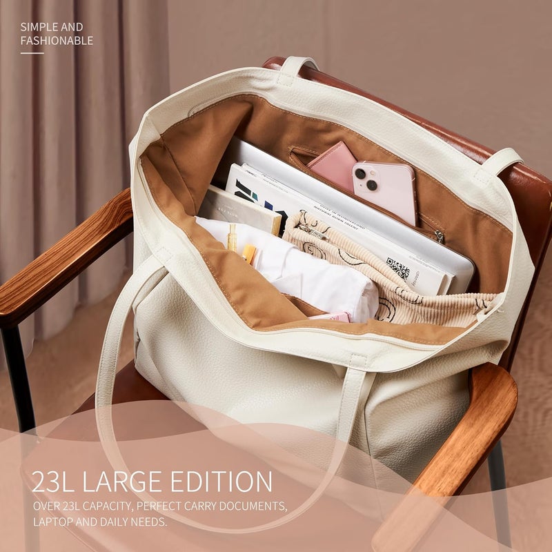 KALIDI Large Tote Bag Vegan Leather Casual Zipper Work Bag Weekender Hobo for Women 23L Oversize Shoulder Travel Purse - Image 5